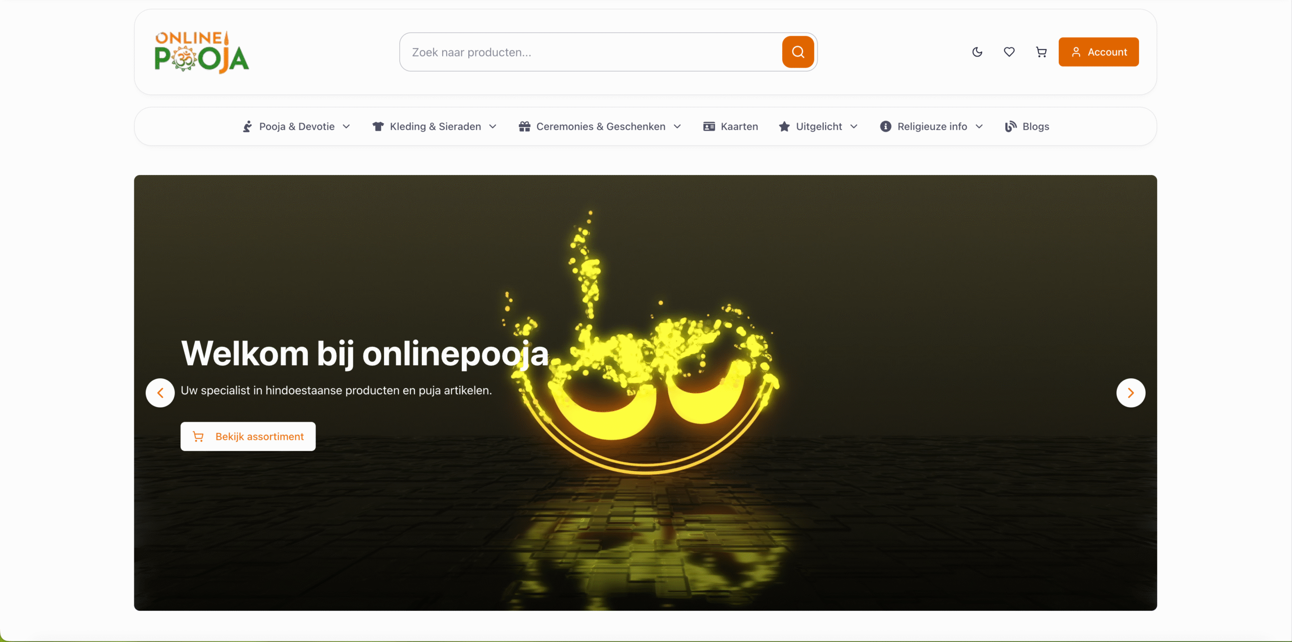 Onlinepooja webshop — voorbeeld van onze e-commerce builds