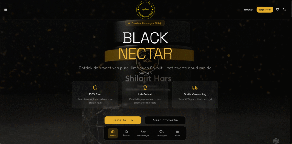 Black Nectar – Premium Shilajit webshop met 3d animaties preview